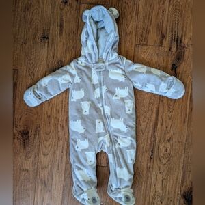 Carter's Light Gray and White Bear Thick Fleece Footed One-Piece